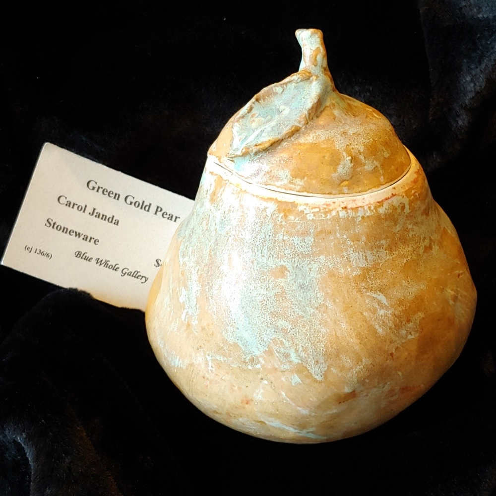 Gallery Piece Green Gold Pear Stoneware